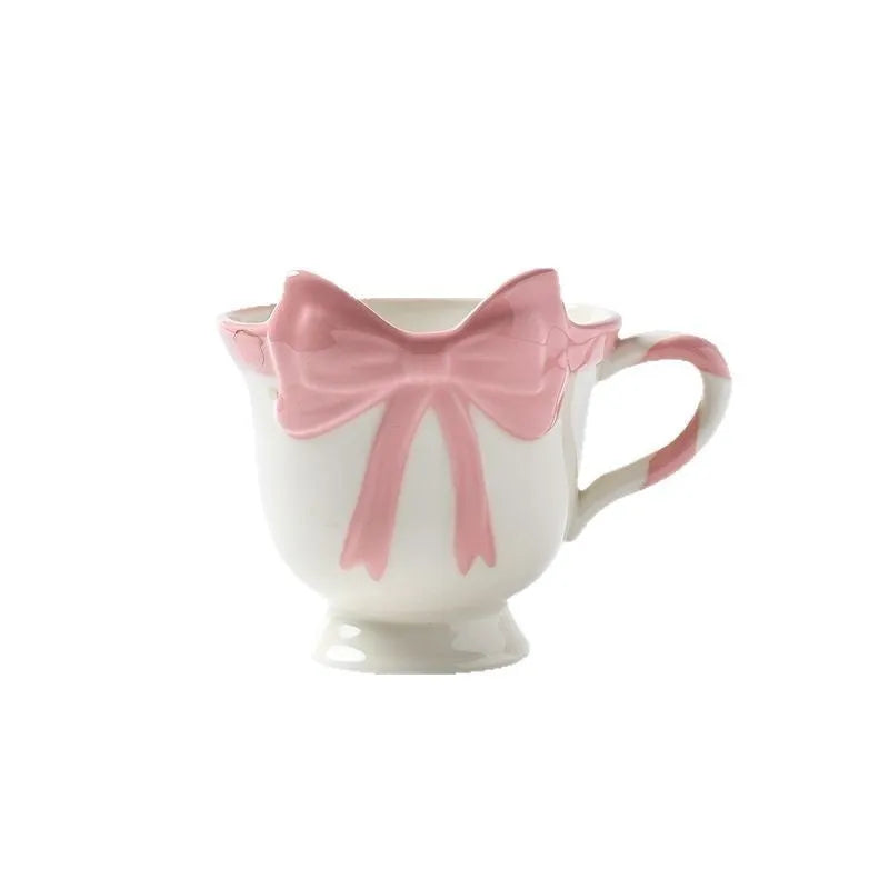 Ceramic mug with girl heart bow design in Black Pink and White Powder colours, 350ml capacity