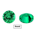 Cultivated emerald gemstone in Columbia green treasure colour showing round and grandmother cut size options