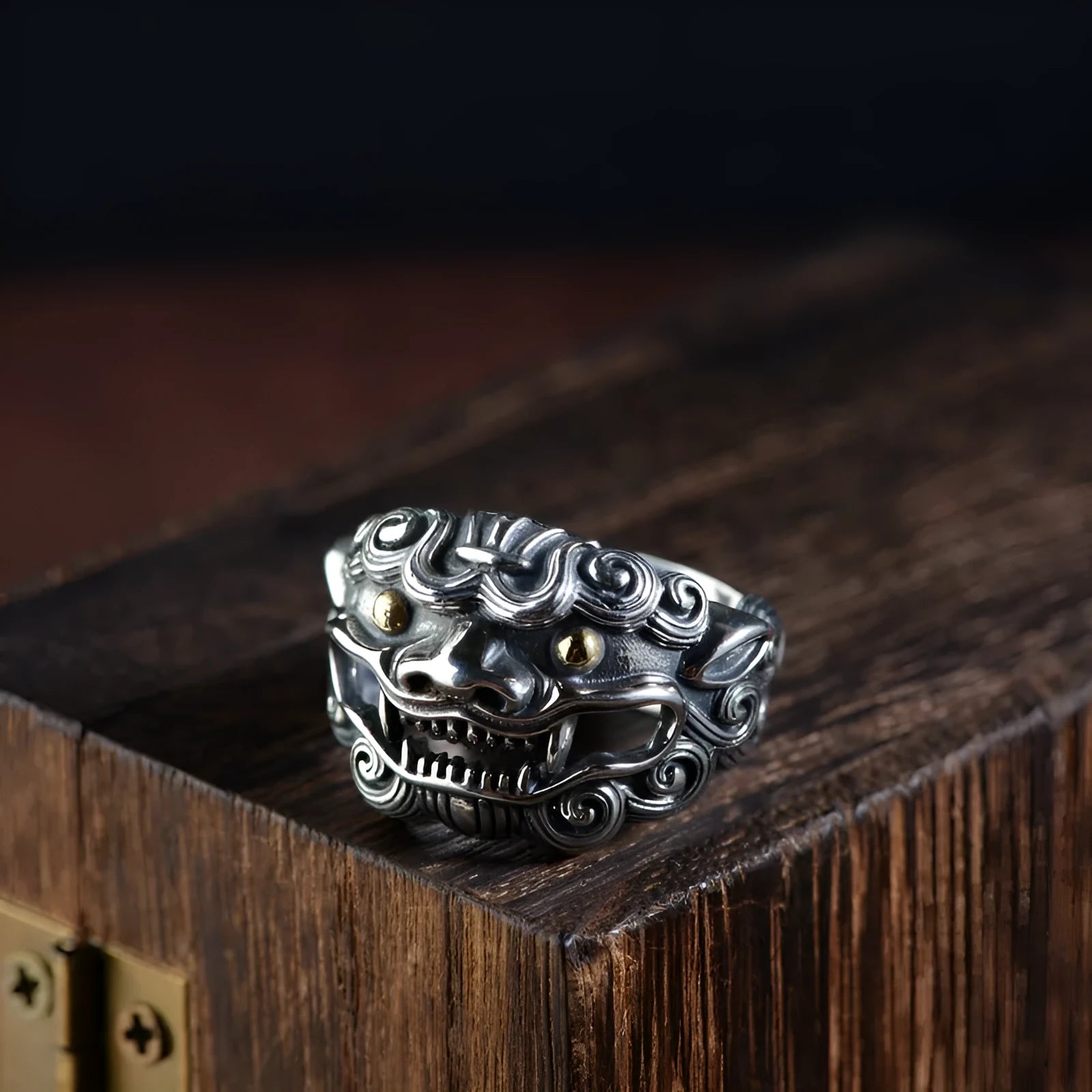 Silver open style ring with retro animal zodiac pattern and adjustable band for unisex wear
