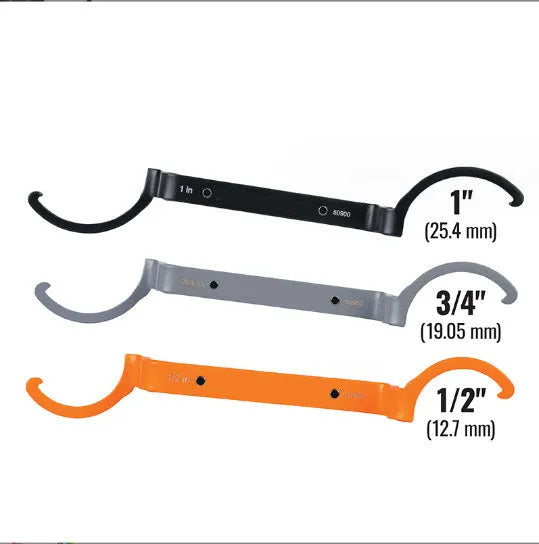Crescent magnetic suction wrench three-piece set showing orange, grey, and black adjustable spanners
