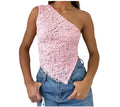 Women's sleeveless lace backless vest top with asymmetrical neckline in slim fit streetwear design