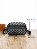 Men's geometric pattern PU messenger bag in horizontal handheld design with crossbody strap