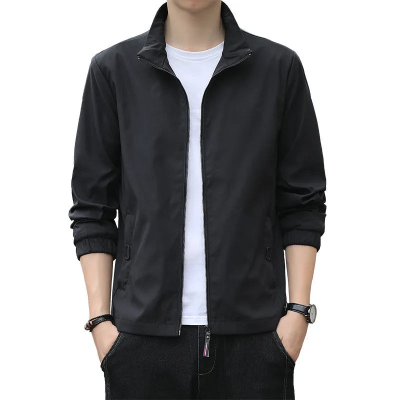 Korean style men's loose lapel autumn jacket in polyester available in multiple colours