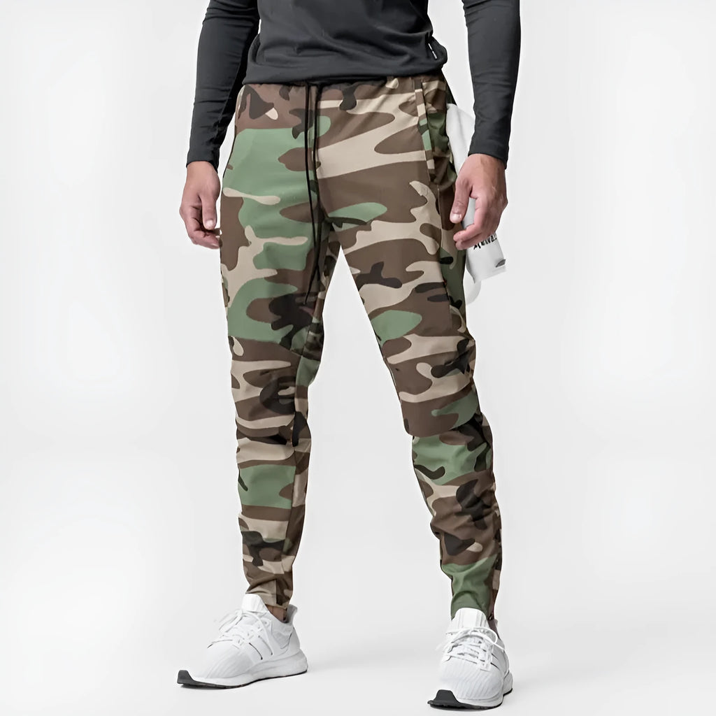 Men's ankle-tied loose casual fitness trousers in quick-drying polyester blend fabric