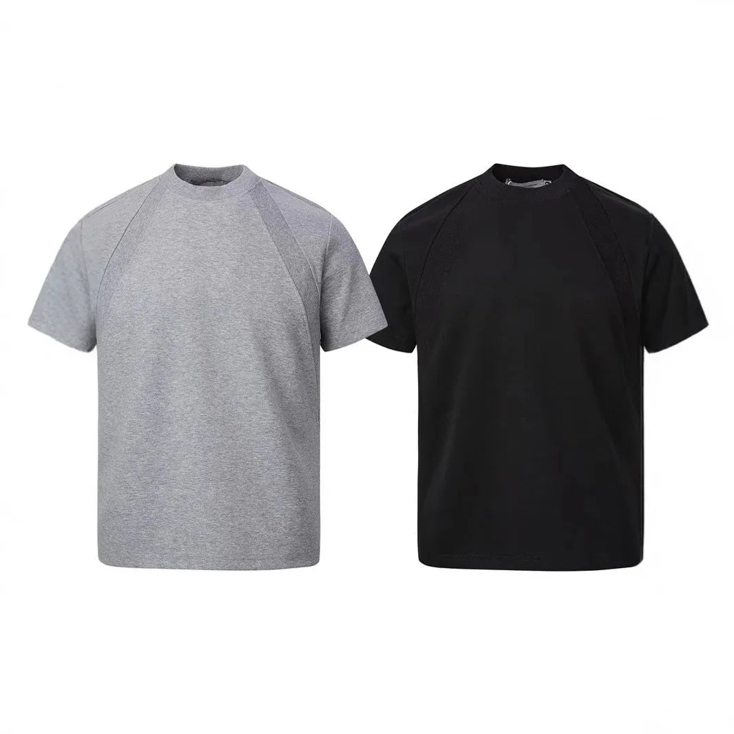Black loose fit short sleeve top with textured air layer stitching detail
