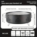 Portable stainless steel charcoal BBQ grill with detachable parts and a carry bag, shown in grey.