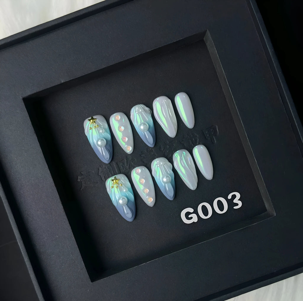 HAILANG blue plastic shell nail stickers set with XS S M L sizing options