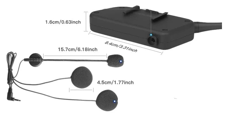 V6 Pro motorcycle helmet Bluetooth intercom unit with headphone and mounting accessories.