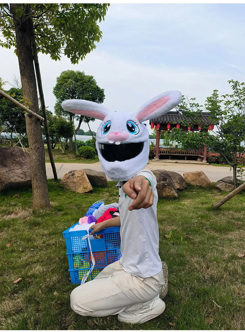 White rabbit head decorative cover for electric motorcycle helmet with plush lining