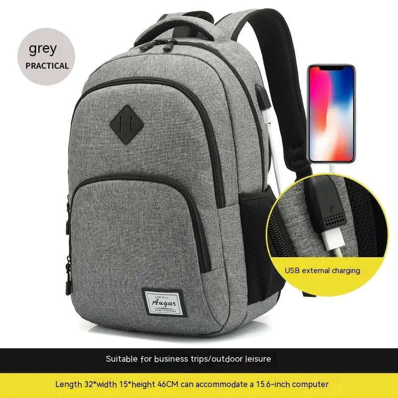 USB charging backpack in nylon fabric with trolley attachment strap