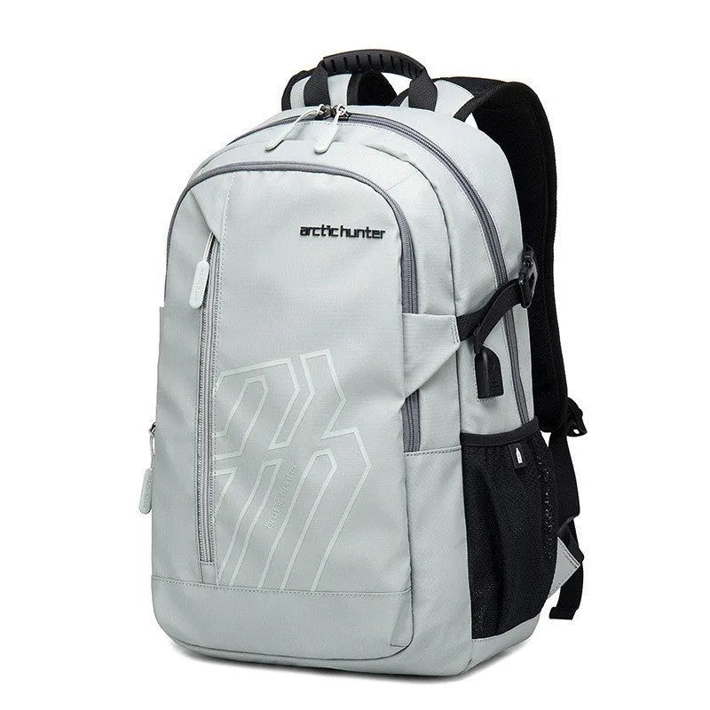 Casual plaid 18 inch laptop backpack with curved shoulder strap shown in blue colour.