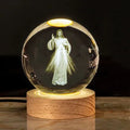 White crystal desk lamp with solid wood warm light base showing religious purity symbols