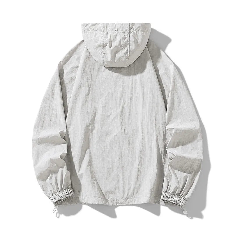 Loose-fitting thin outdoor jacket in a chemical fibre blend, shown in a choice of colours.