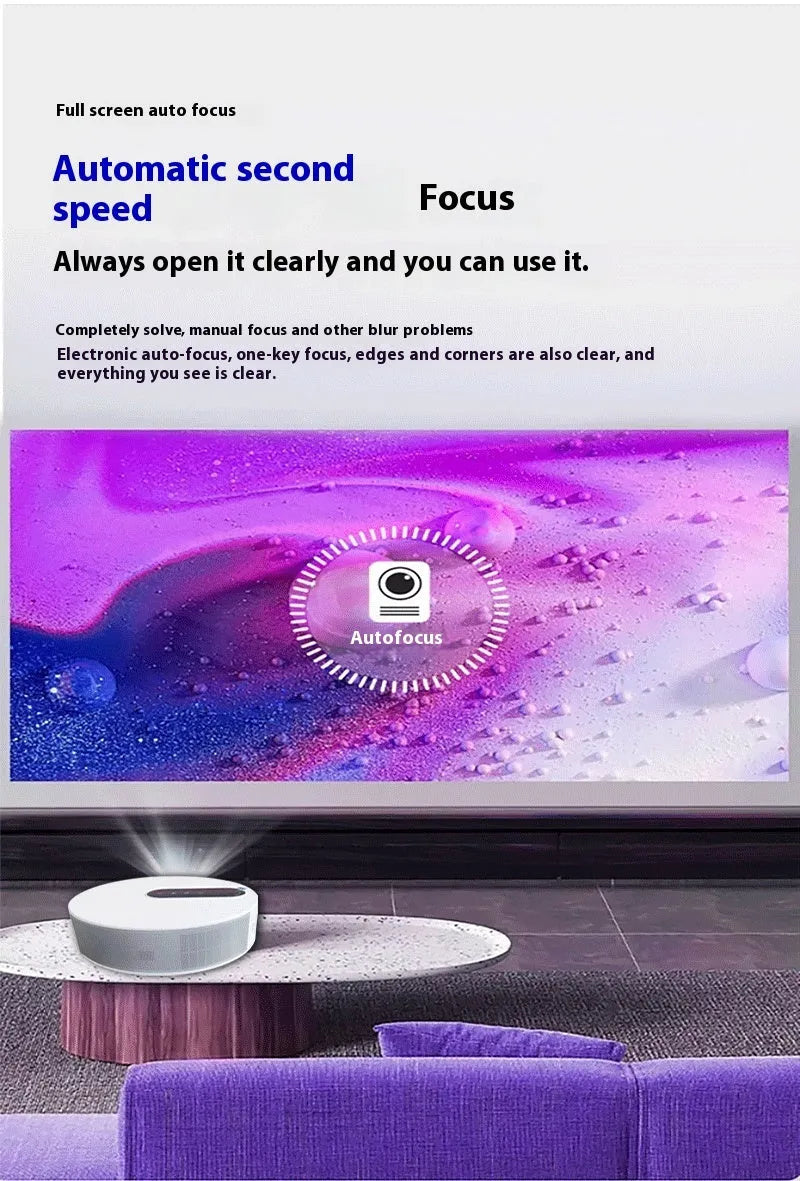 White 720p HD home theatre projector with remote control on neutral background