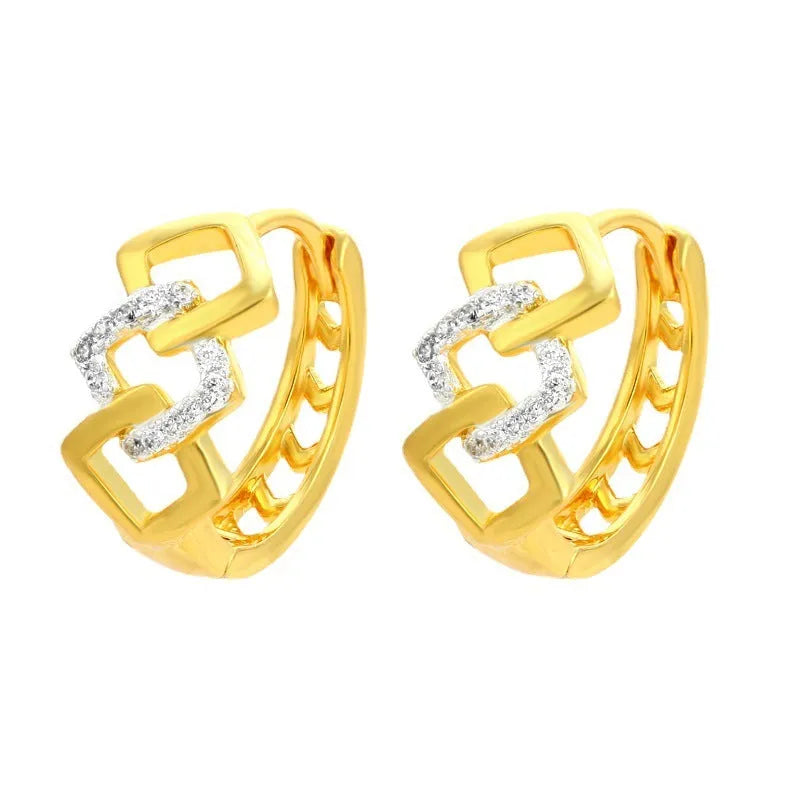 Gold geometric hollow-out alloy earrings with colour separation ear clip detail