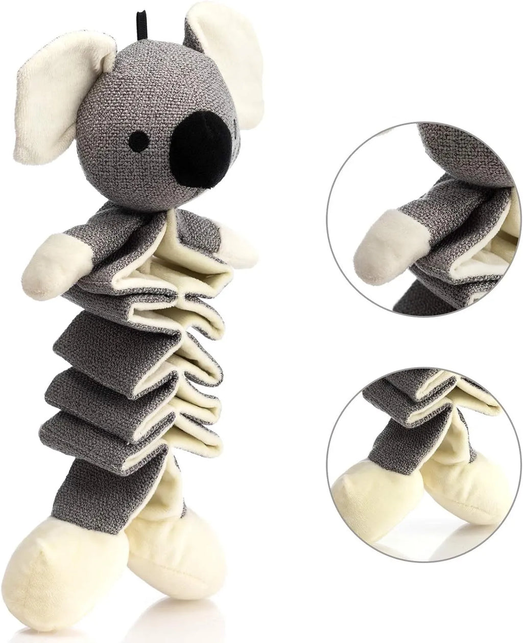 Hollypet grey koala plush dog squeaky toy with crinkle paper, 30cm length for small medium large dogs