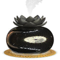 Black round lotus aromatherapy humidifier with USB port for power connection