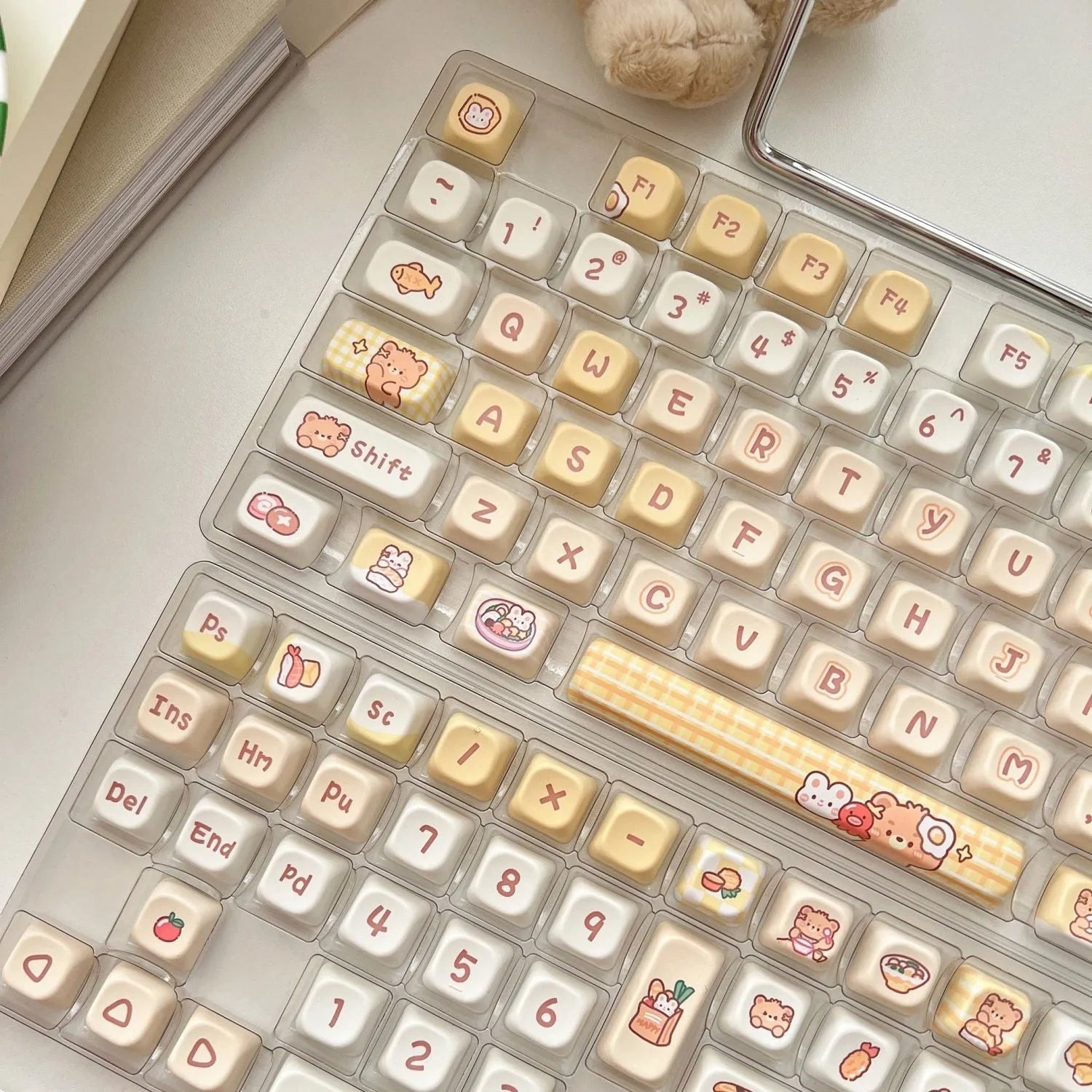 Rabbit Bear Restaurant themed EOA profile PBT keycap set with 140 colourful keycaps for mechanical keyboards.