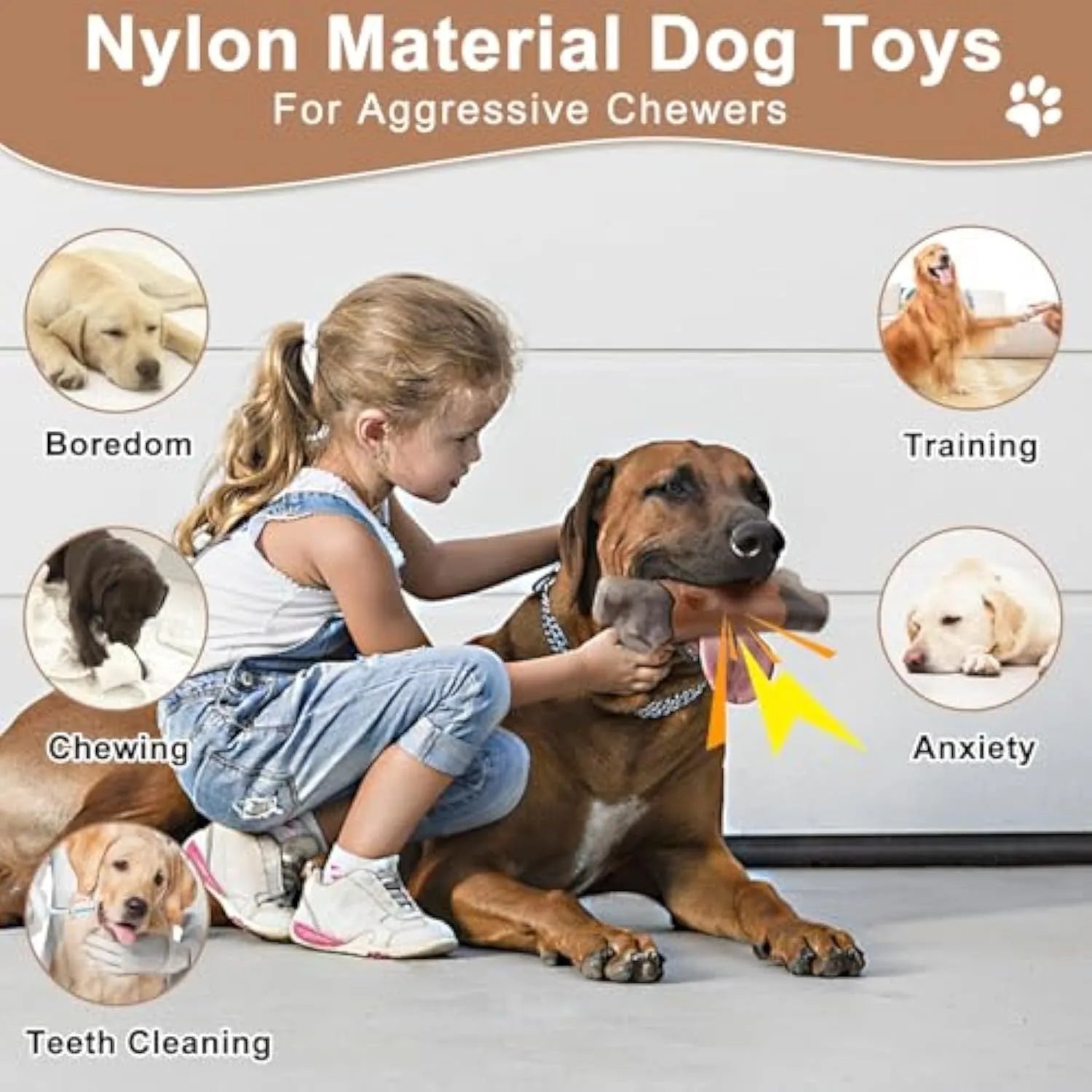 Large branch-shaped nylon dog chew toy with bacon flavour and built-in squeaker for aggressive chewers