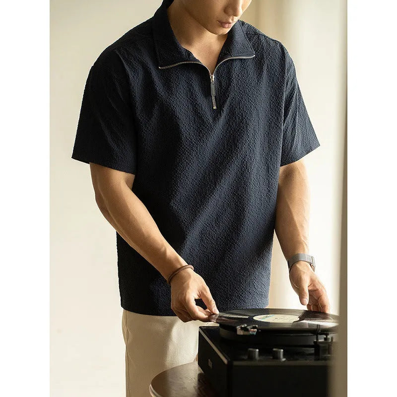 Men's cedar green loose fit short sleeve summer shirt with quick-drying ice silk fabric