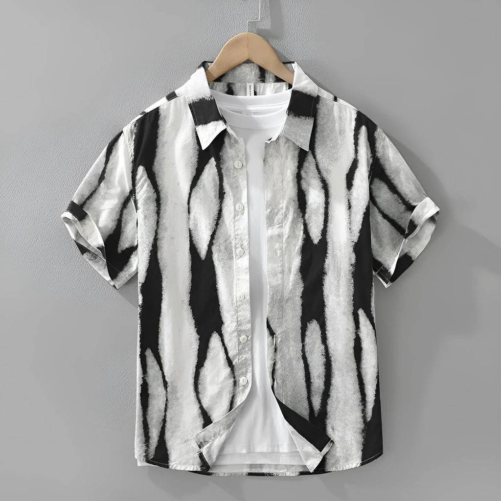 Retro striped pure cotton short sleeve shirt in loose cardigan style