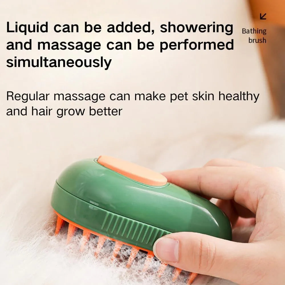 Green cat steam brush with water spray function and silicone teeth for pet grooming