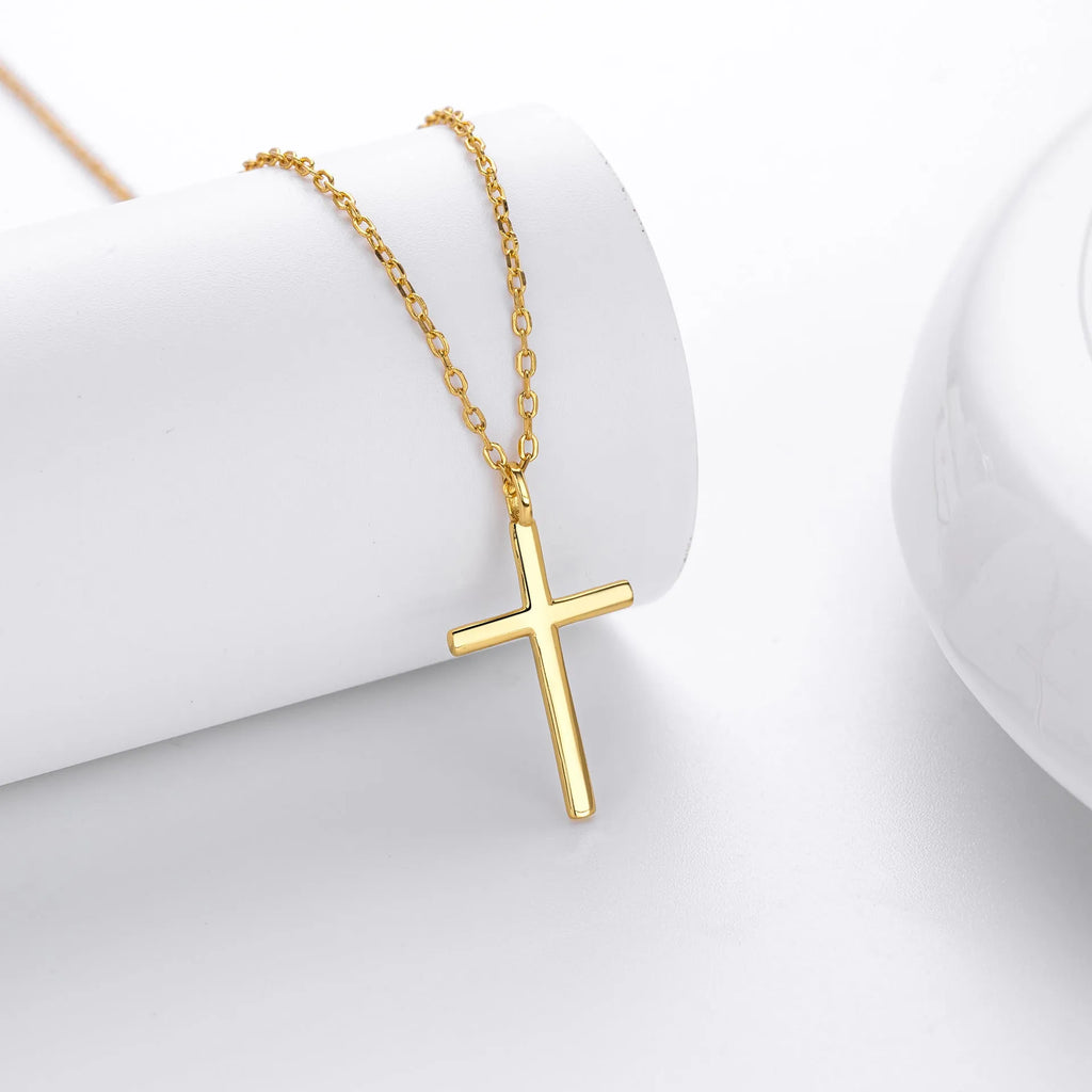 S925 sterling silver necklace with glossy cross pendant on adjustable O-shaped chain