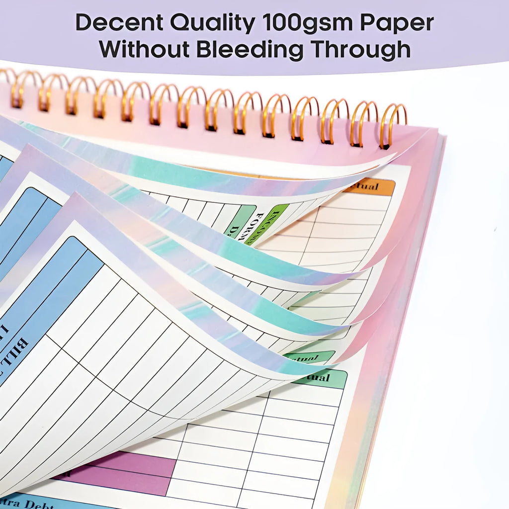 B5 size blue spiral bound budget notebook with PP cover for recording income and expenditure.