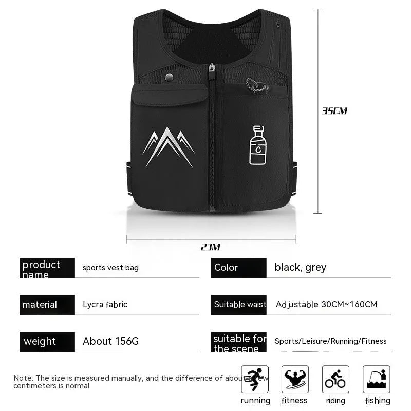 Breathable mesh sports running vest with phone pocket shown in classic black colour