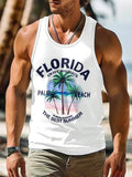 Men's Hawaiian style 3D printed sleeveless vest t-shirt in polyester fabric