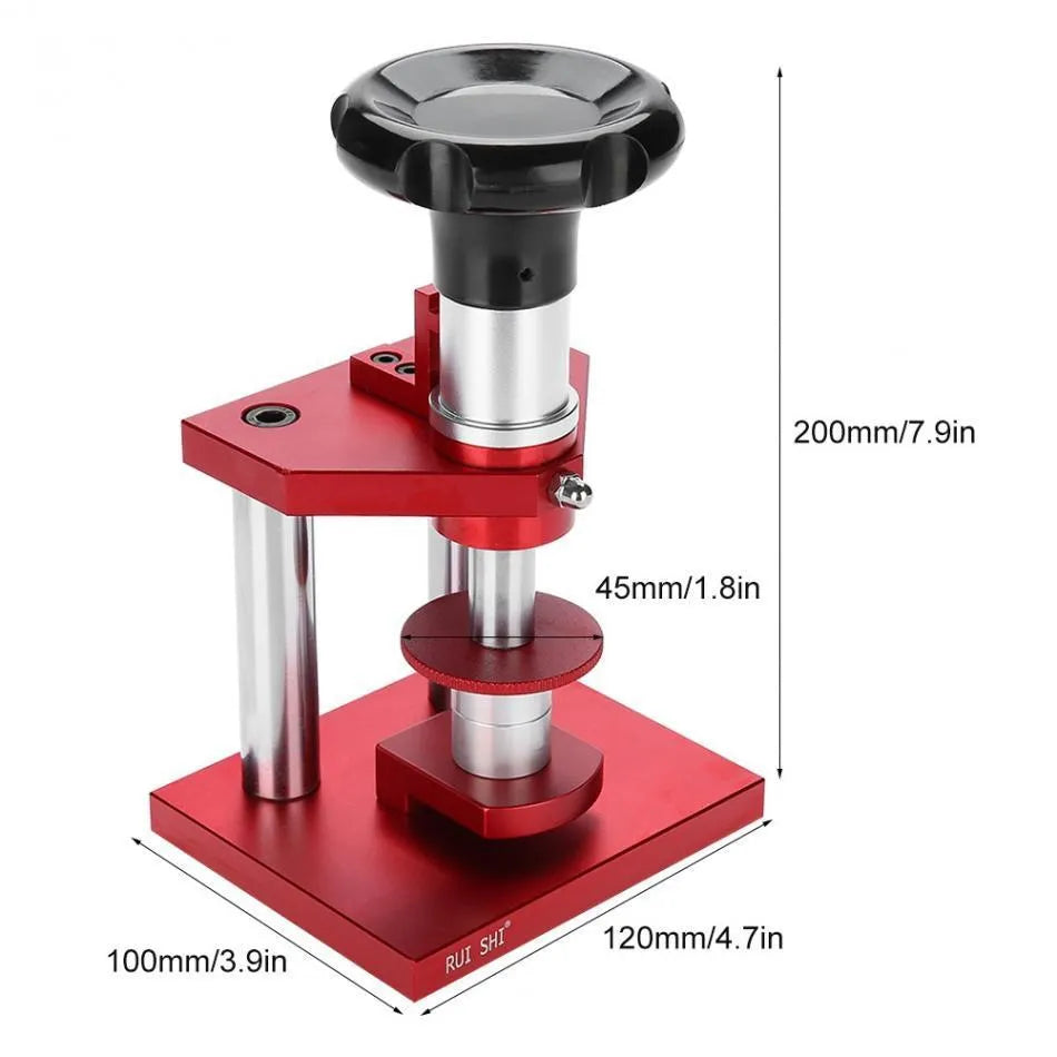 Watch repair spiral cap presser tool with set of 20 plastic moulds for watch back covers