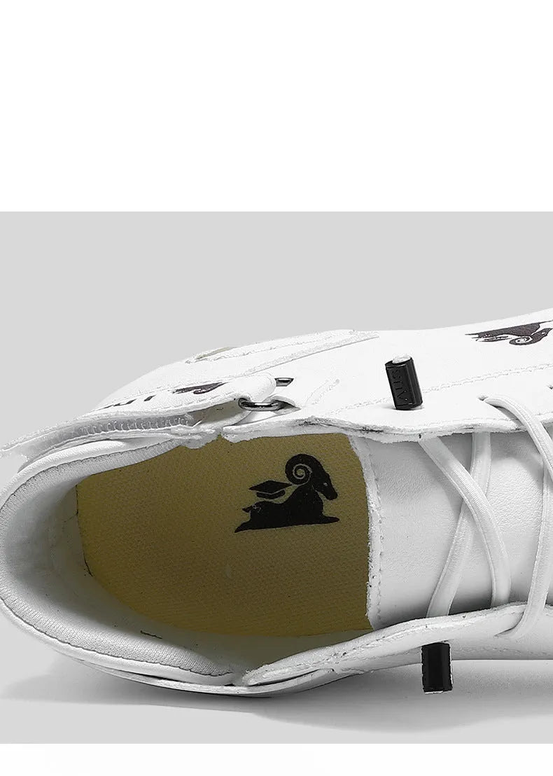 Men's black Octopus high-top casual shoes with round toe and flat rubber sole