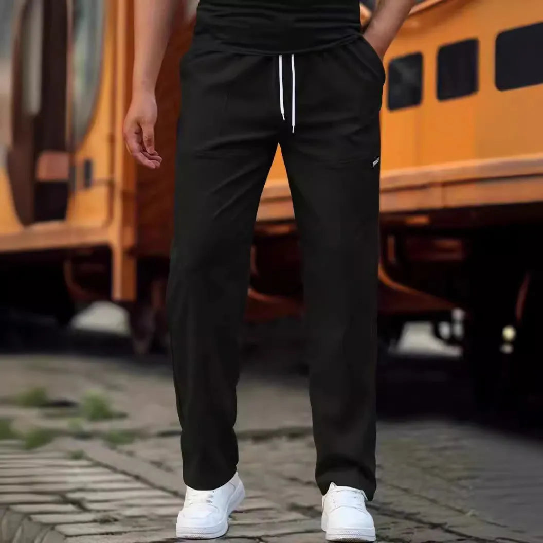 Men's polyester trousers in light grey, dark green, black, dark grey, dark blue colours for spring and autumn wear
