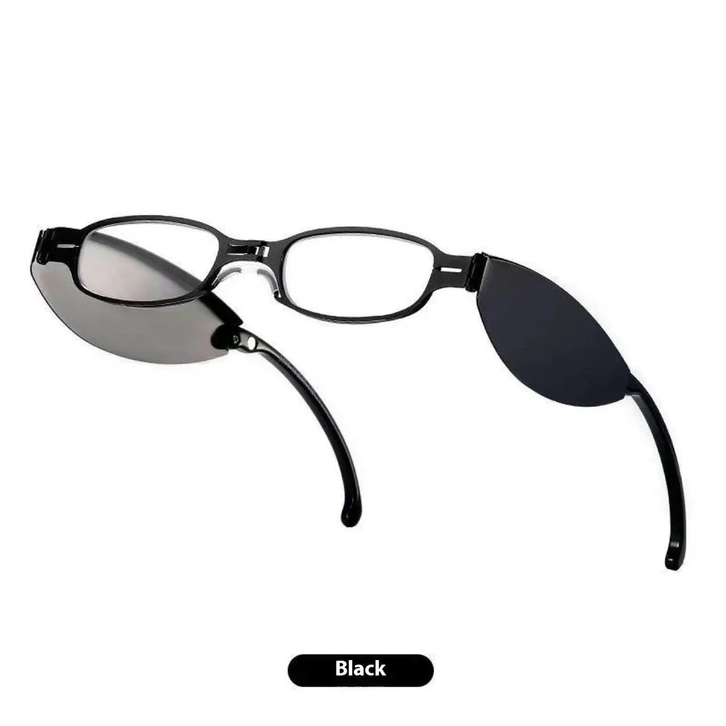 Retro folding pocket presbyopic glasses for men in black or silver frame with anti-fall design