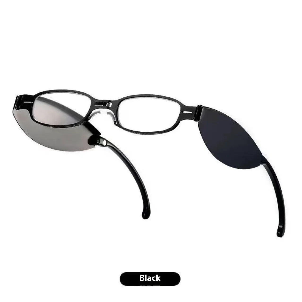 Retro folding pocket presbyopic glasses for men in black or silver frame with anti-fall design