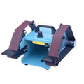 Blue desktop dual-axis belt sander with 750W motor and variable speed control for knife sharpening and polishing
