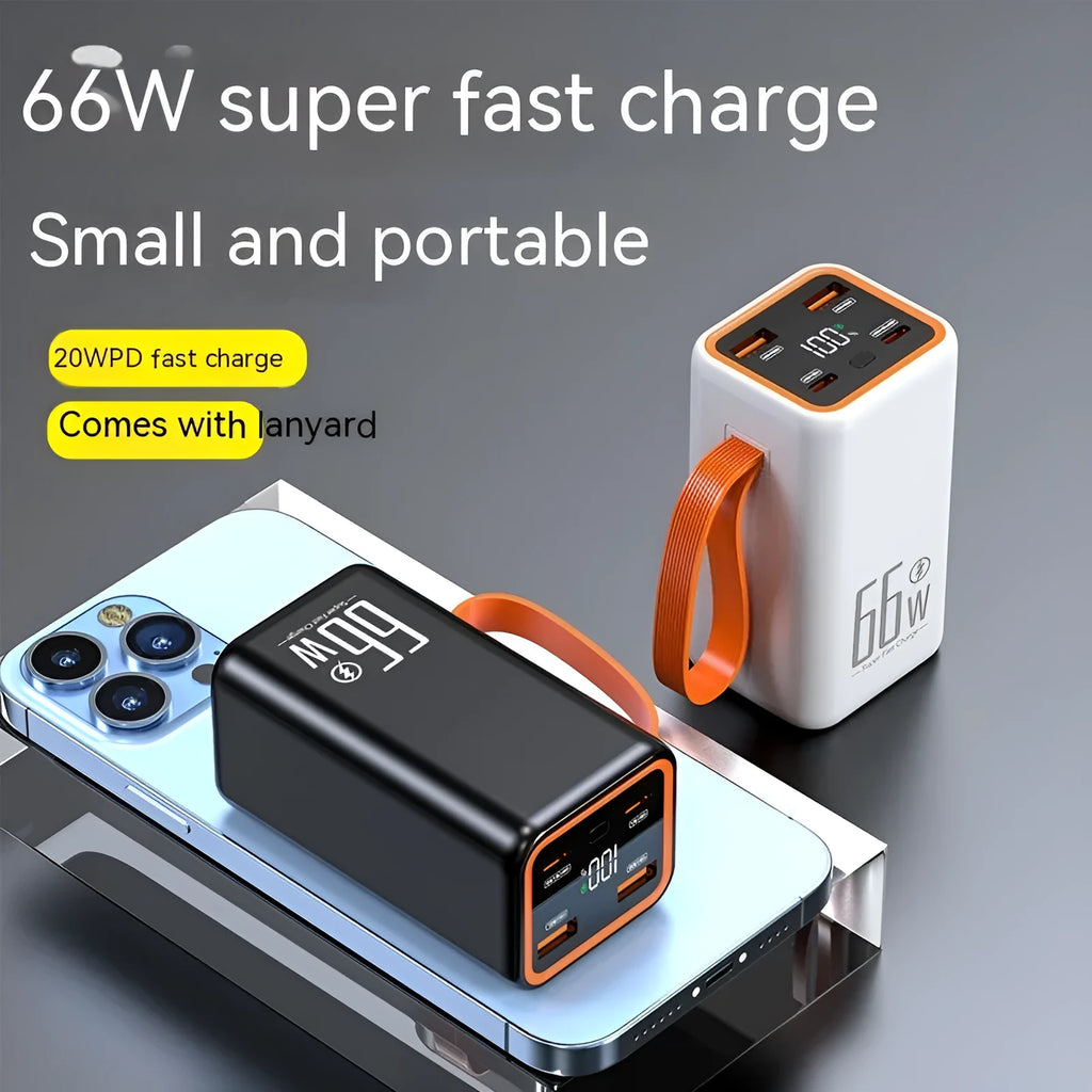 Black and white PD66W fast charge 20000 MA portable power bank showing creative design
