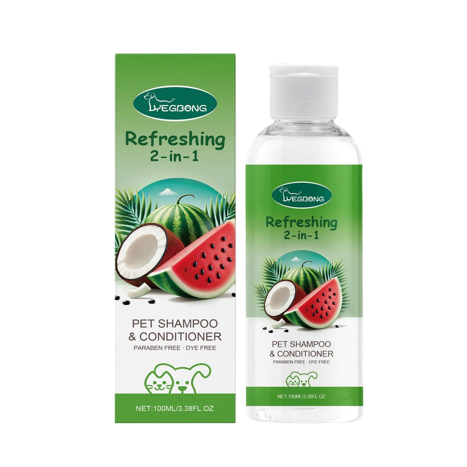100ml pet 2-in-1 shampoo shower gel bottle with coconut and watermelon extracts for dogs cats