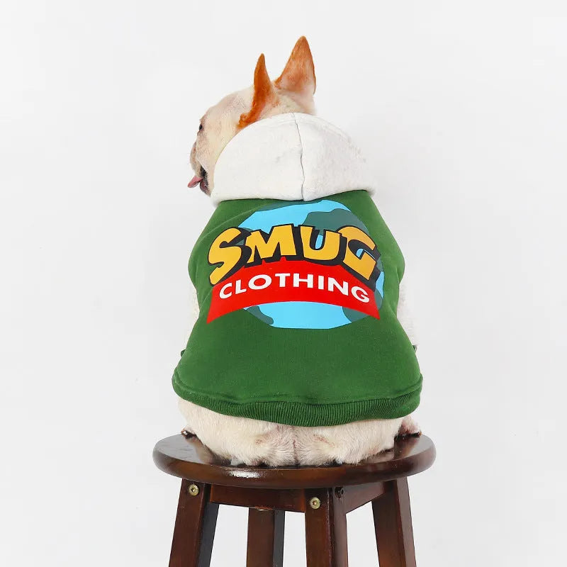 Green cotton dog jumper for large breeds, shown in sizes from L to 4XL.