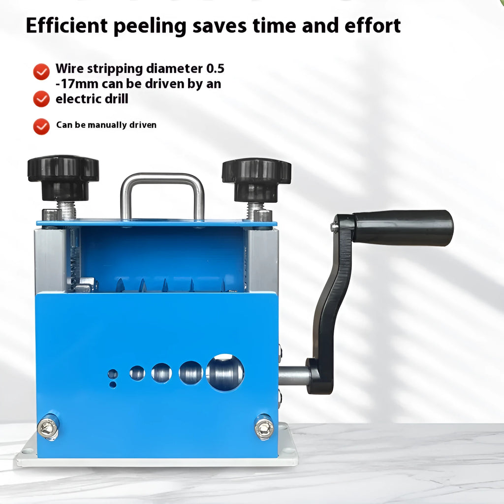 SD-017 manual wire stripping machine tool on a workbench.