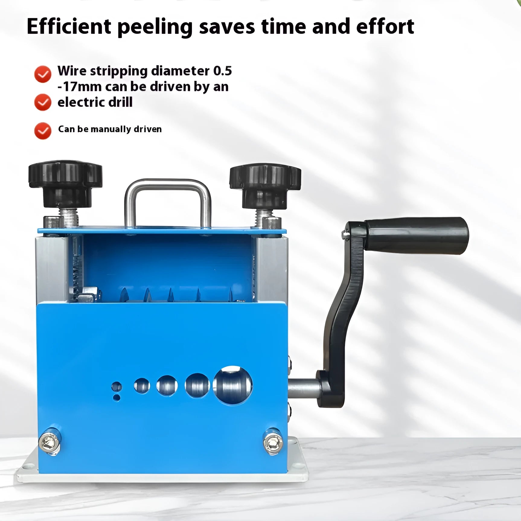 SD-017 manual wire stripping machine tool on a workbench.