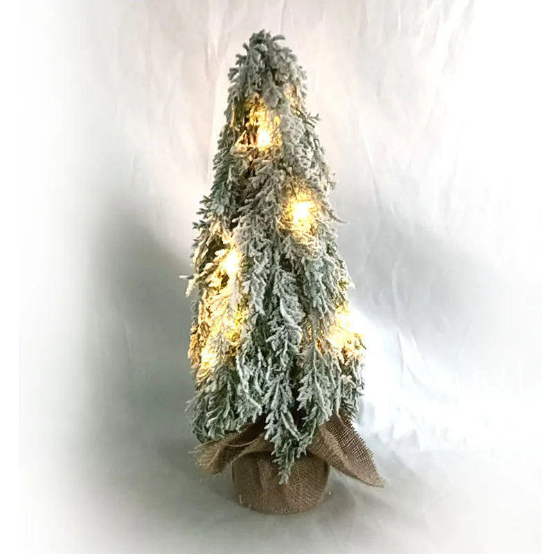 24 inch green artificial Christmas tree with LED lights and snow sprayer decoration on desktop