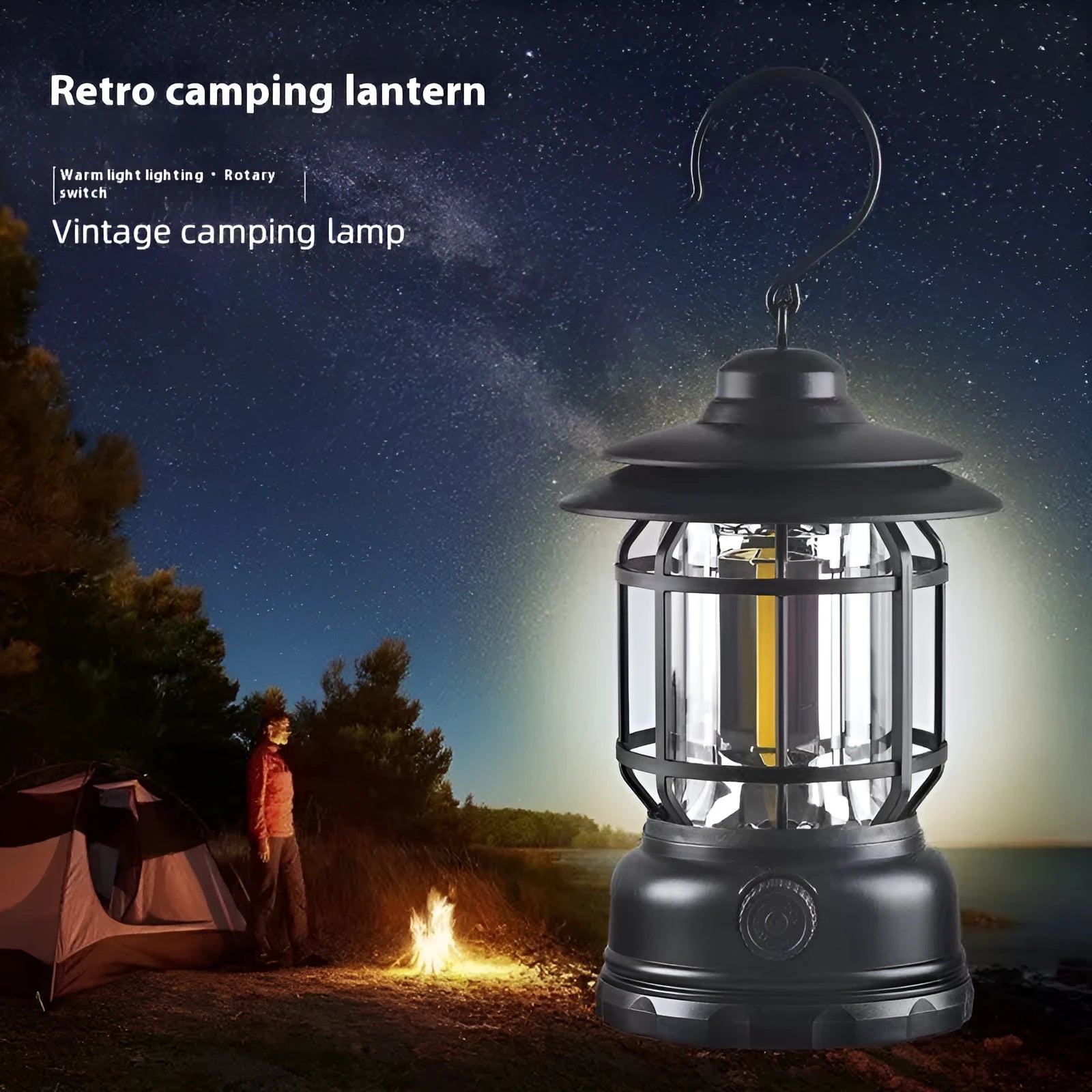 Portable head lamp camping lantern in dark green, black, or red colours with compact dimensions