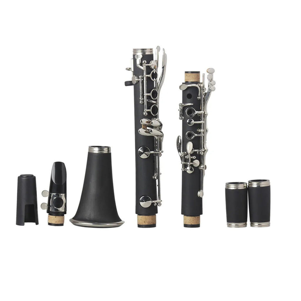 Black bakelite clarinet with nickel plated 17 key mechanism and carry bag