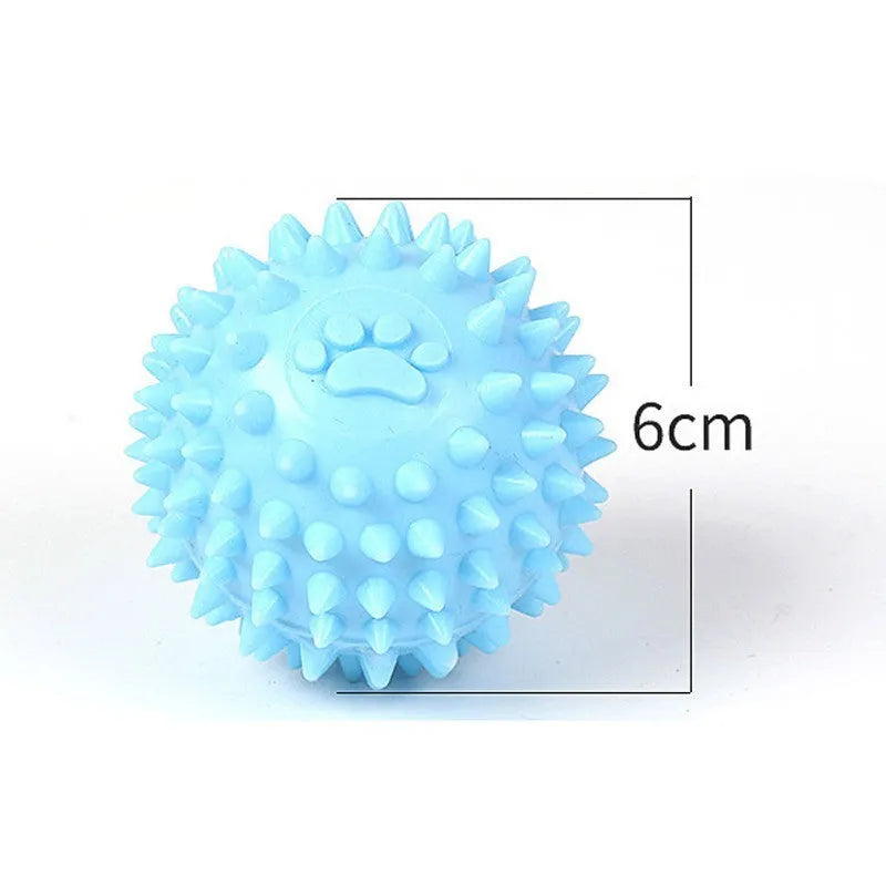 Blue TPR dog chewing ball with textured surface and 6cm diameter for teeth cleaning