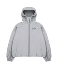 Men's grey hooded sunscreen jacket with loose British style fit on a middle-aged model
