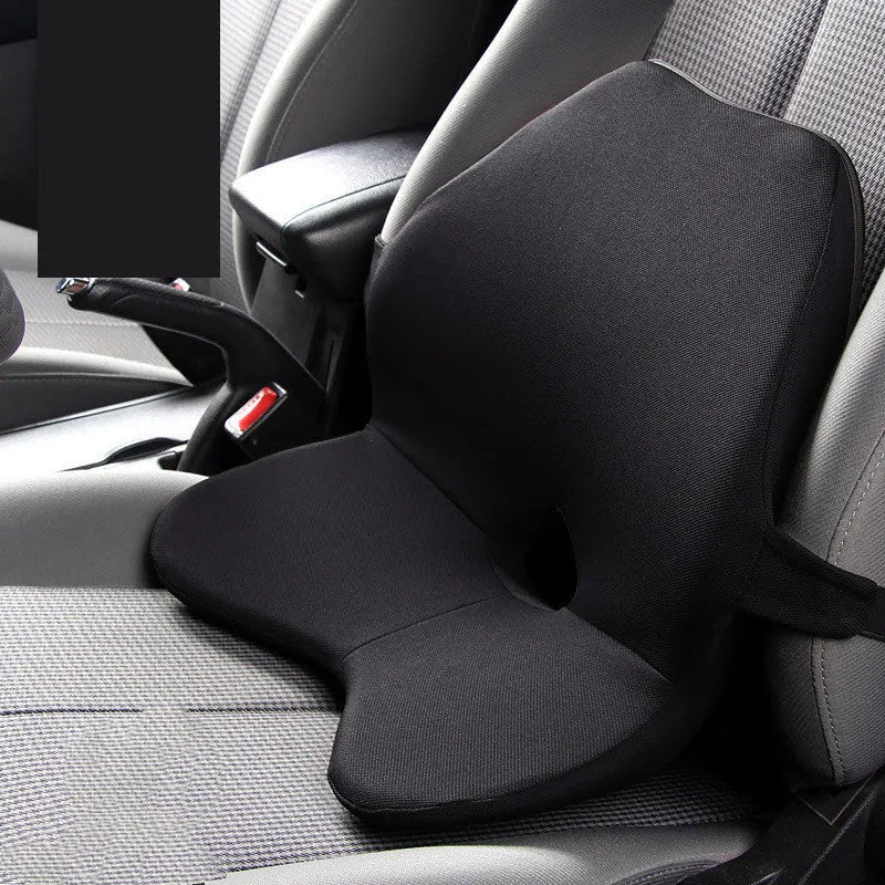Memory cotton car waist pad and headrest unit in beige colour on a car seat.