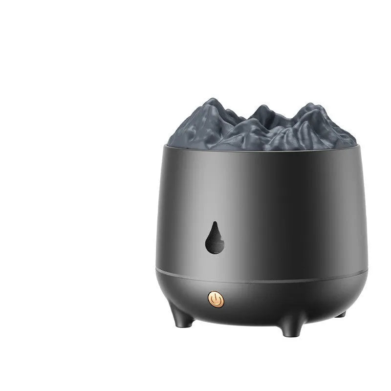 White volcano-shaped ultrasonic humidifier and aromatherapy diffuser with USB cable.