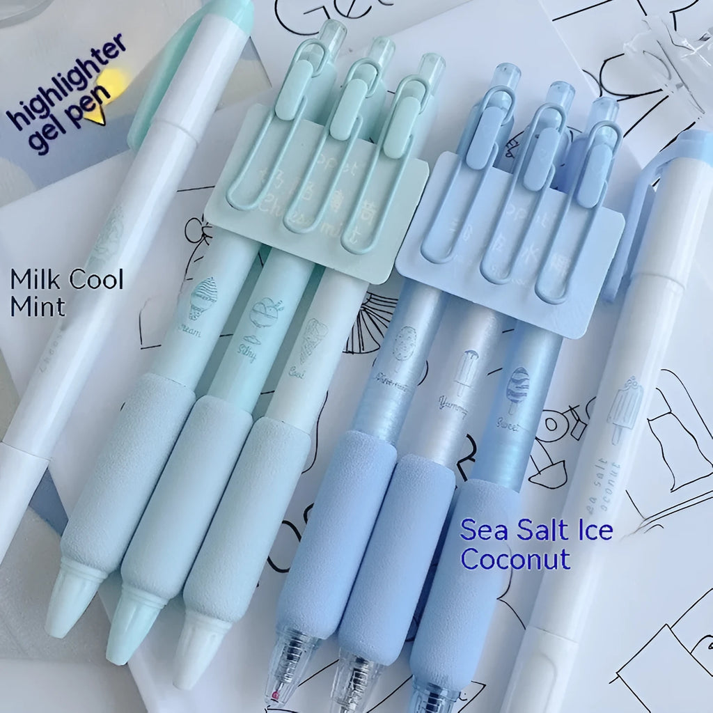 Four dual fluorescent calligraphy practice pens with 0.5mm nibs in neutral ink colours on white background