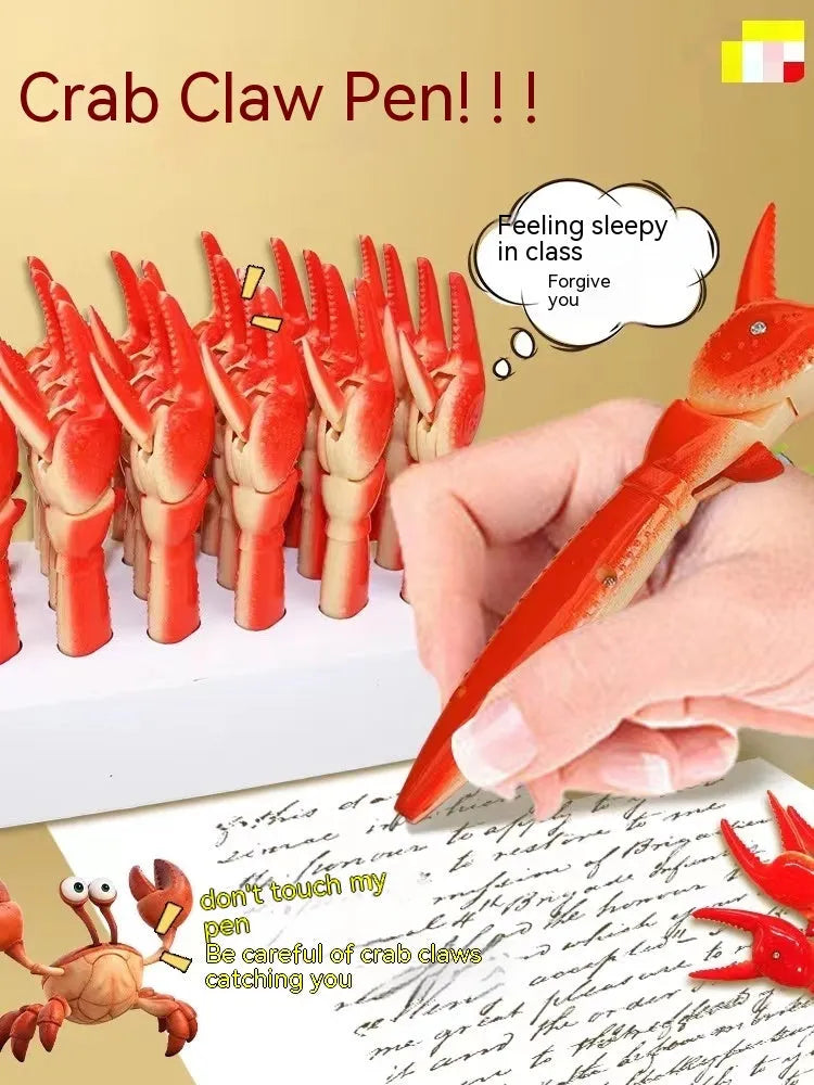 Crab-themed novelty ballpoint pen showing its pressing can clip mechanism